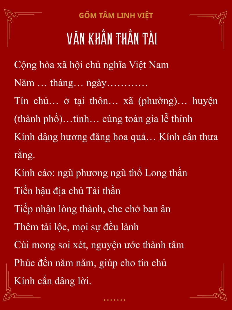 Văn khấn thần tài dùng hàng ngày