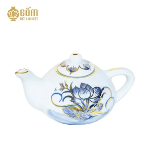 Hình ảnh Bộ trà thờ 5 chén men lam vẽ vàng họa tiết hoa sen