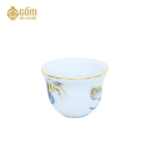 Hình ảnh Bộ trà thờ 5 chén men lam vẽ vàng họa tiết hoa sen