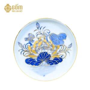 Hình ảnh Bộ trà thờ 5 chén men lam vẽ vàng họa tiết hoa sen